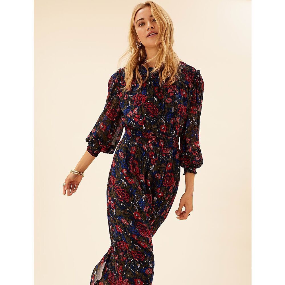 Per Una Floral Metallic Detail Midi Length Dress Women’s Size 16
